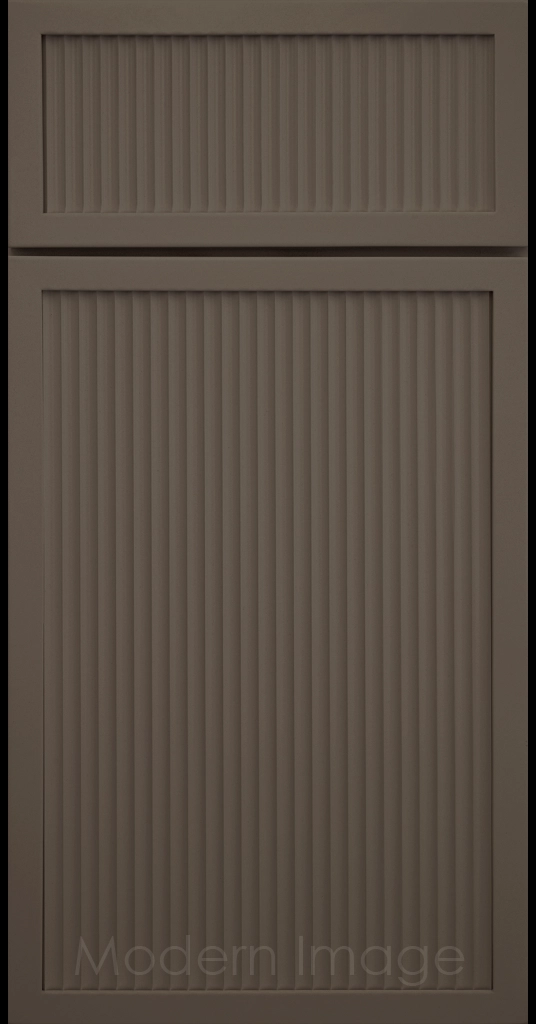 Magnetic Gray color Arcadia Cove Cabinet Door featuring a Narrow Frame and Fluted Center Panel.